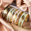 18K Gold Plated Adjustable Women's Bracelet with Openable Stainless Steel Oil Painting Design
