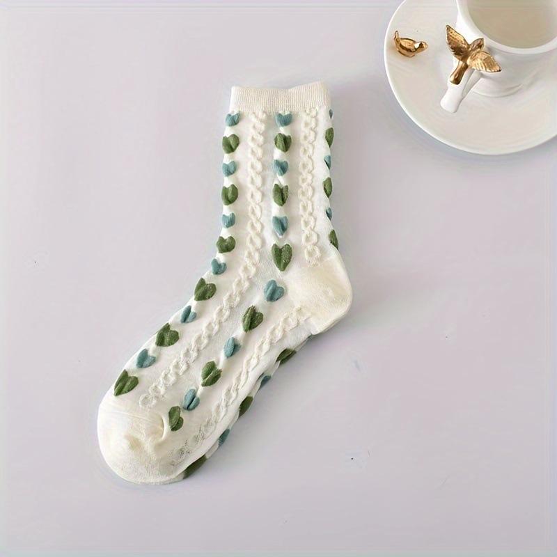 5 Pairs  Socks Women's Spring and Autumn Retro Three-dimensional Relief Flower Medium Tube Socks Stockings Women's Socks