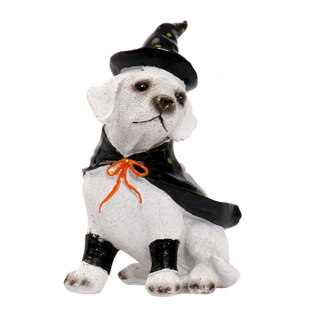 Labrador Puppy Sculpture Spooky Halloween Labrador Puppy Statue Resin Witch Dog Figurine with Hat Cape Home Garden Decor for Pet