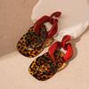 Contrast Color Leopard Print Geometric Interlocking Silver Needle Earrings, Elegant High-end Earrings for Women