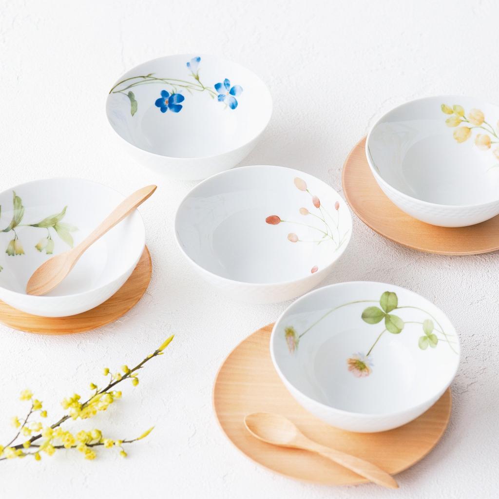 Noritake Bowls (Set of 5) 14cm, 490cc, Azuma no Michi (Road to the Earth) Microwave and Dishwasher Safe, Fine Porcelain, F5306L/1654-15