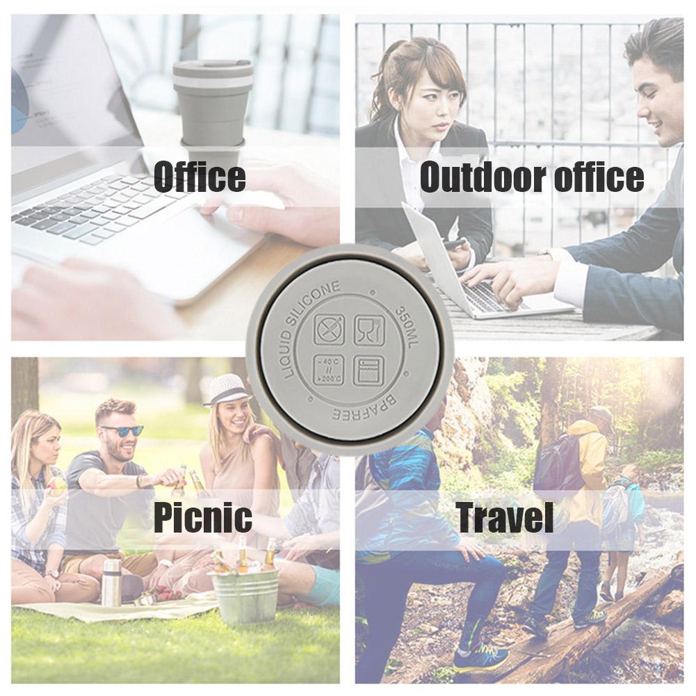 Silikonový skládací hrnek Přenosný teleskopický hrnek na pití s víčkem na cestování kempování