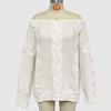 Ladies Autumn Winter Lantern Sleeve Flat Shoulder Pullover Solid Color Loose Knitted Sweater Knitwear Top