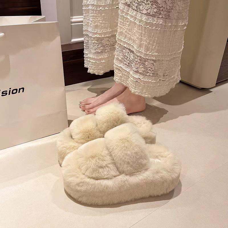 Mao Mao slippers women's new high-end outdoor wear versatile autumn and winter one-word thick-bottomed cotton slippers
