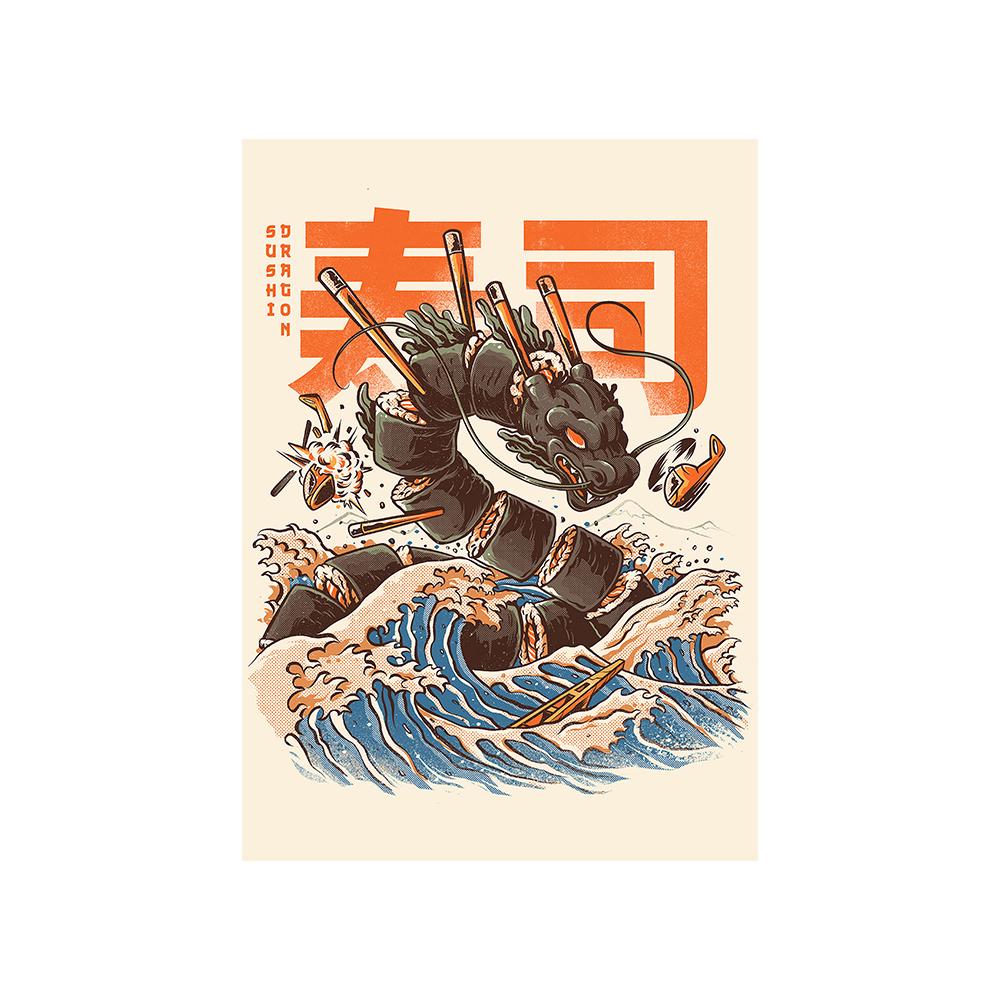 Japanisches Essen Nudeln Cartoon Malerei Druck Wandkunst Leinwand Poster Abstraktes Bild für Küche Esszimmer Heimdeko Cuadros