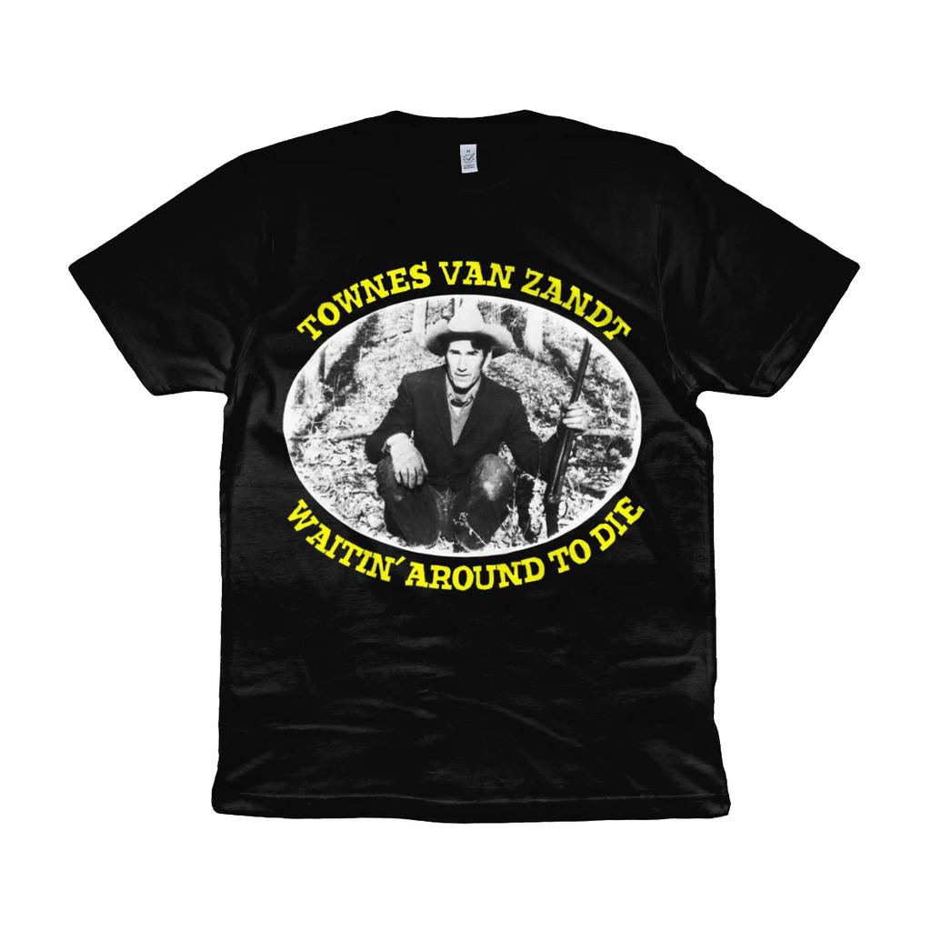 Townes Van Zandt - Waitin Around To Die - Organic T-Shirt Mens Womens Tees Top - Yellow Text XL