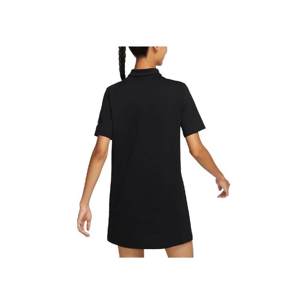 Nike Sportswear Letter Print Loose-Fit Breathable Moisture-Wicking Knit Polo Dress Women Dress Black FQ7010-010