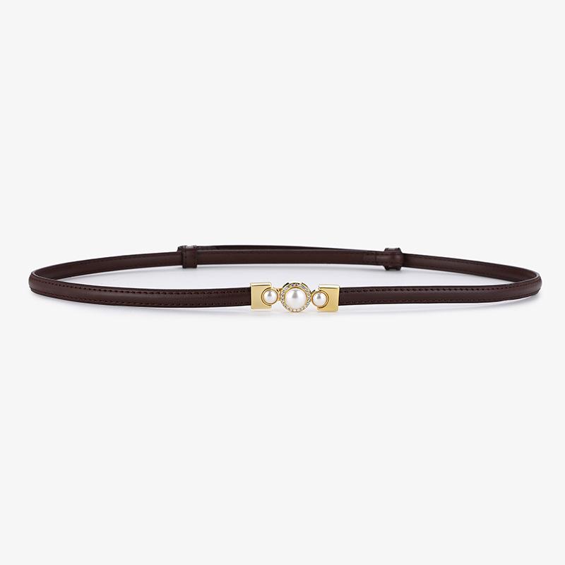 Women s Genuine Leather Pearl Thin Belt - Versatile Waist Cincher & Fashionable Skirt Accessory 95 cm