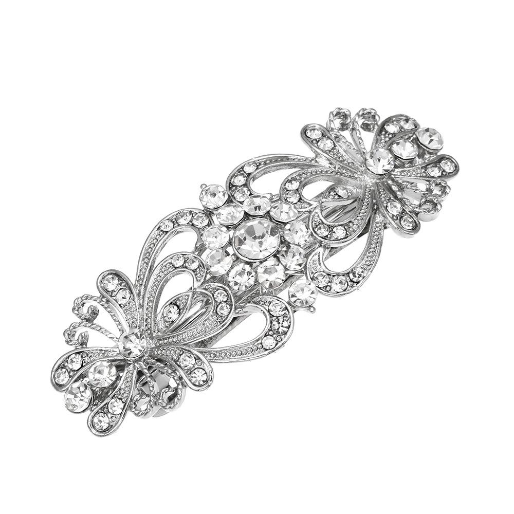 Elegant European & American Crystal Heart Flower Hair Clip with Rhinestones - Bridal Hair Accessory