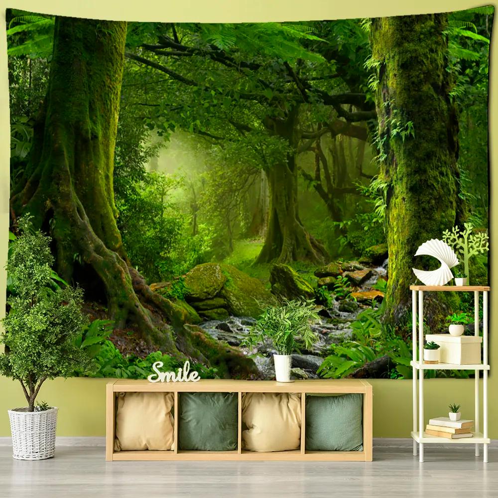 Towering Tree Forest Tapestry Wall Hanging Natural Scenery Psychedelic Witchcraft Bohemian Style Background Cloth Home Decor