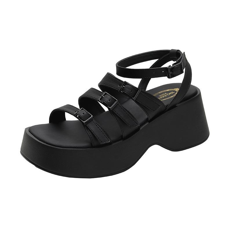 With skirt black platform sandals small versatile muffin shoes niche cool slippers women's shoes summer wear