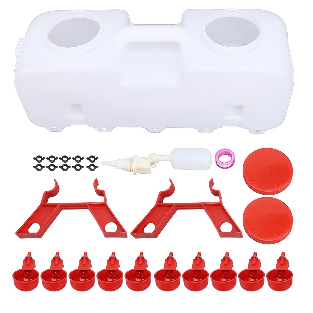 Poultry Waterer Leakproof Automatic Chicken Waterer Sturdy PP Hygeian Ergonomic Grip Self Filling with 10 Waterer Cups for Farm
