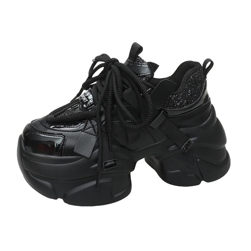 Fashion Women Platform Sneakers Spring Autumn 8cm Chunky High Heels Bling Red Ladies Wedges Casual Dad Shoes Leather Sports Sneakers