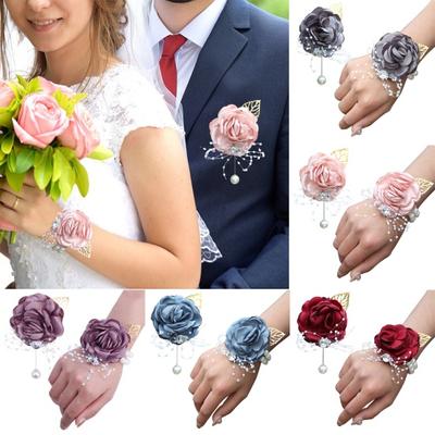 Rose Wrist Corsage Boutonniere Fine Workmanship Rhinestone Corsage Elegant Wedding Flower Accessories