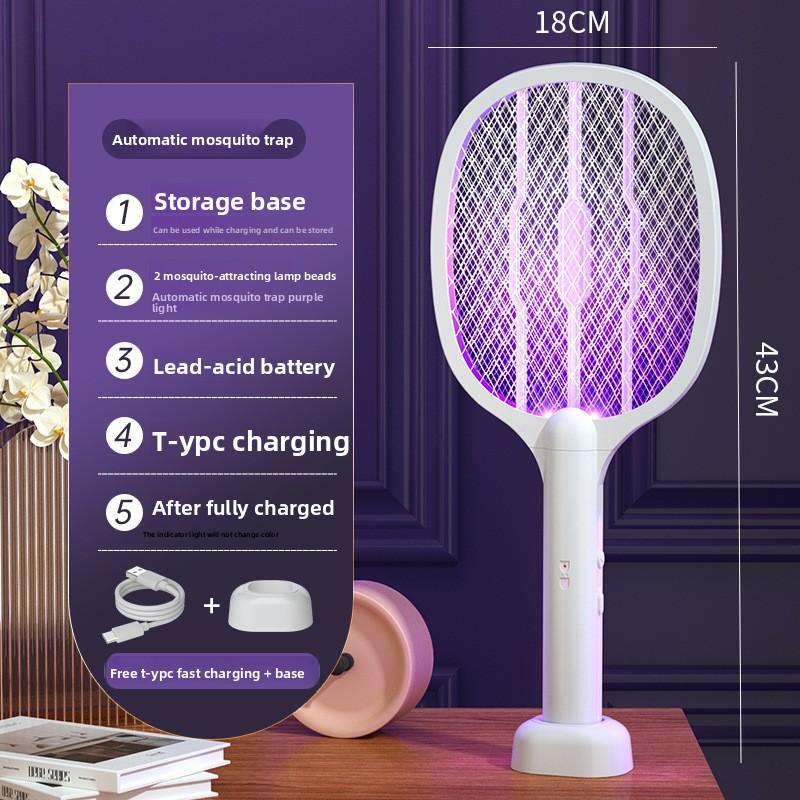 Rechargeable electric mosquito swatter , powerful lithium battery mosquito killer lamp, two-in-one mosquito repellent and killer device, fly swatter Upgraded model (2 lights)