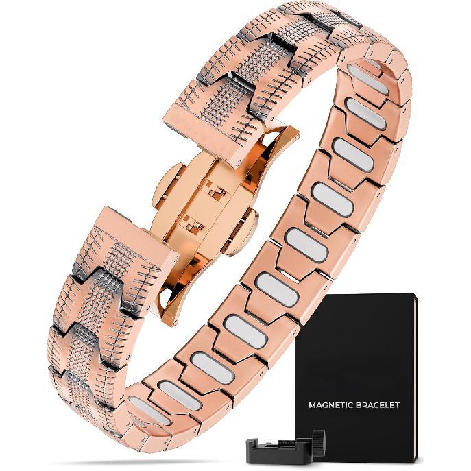 MagnetRX® Copper Bracelet for Men - EllipseMAX 5X Strength 5,000 Gauss Magnets - Premium Mens Copper Bracelet with Adjustable Length (Tire Track)
