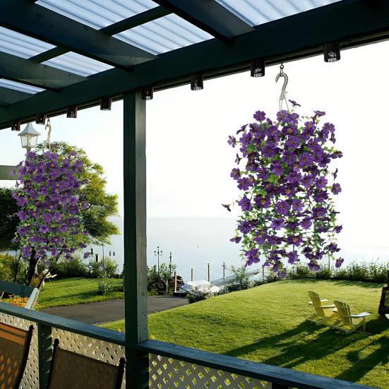 1/4 stk Hengende Kunstig Fiolett Blomst UV-bestandig Falsk Silke Blomst Bryllupsfest Innendørs Utendørs Hage Vegghengt Fusk Blomst Dekorasjon