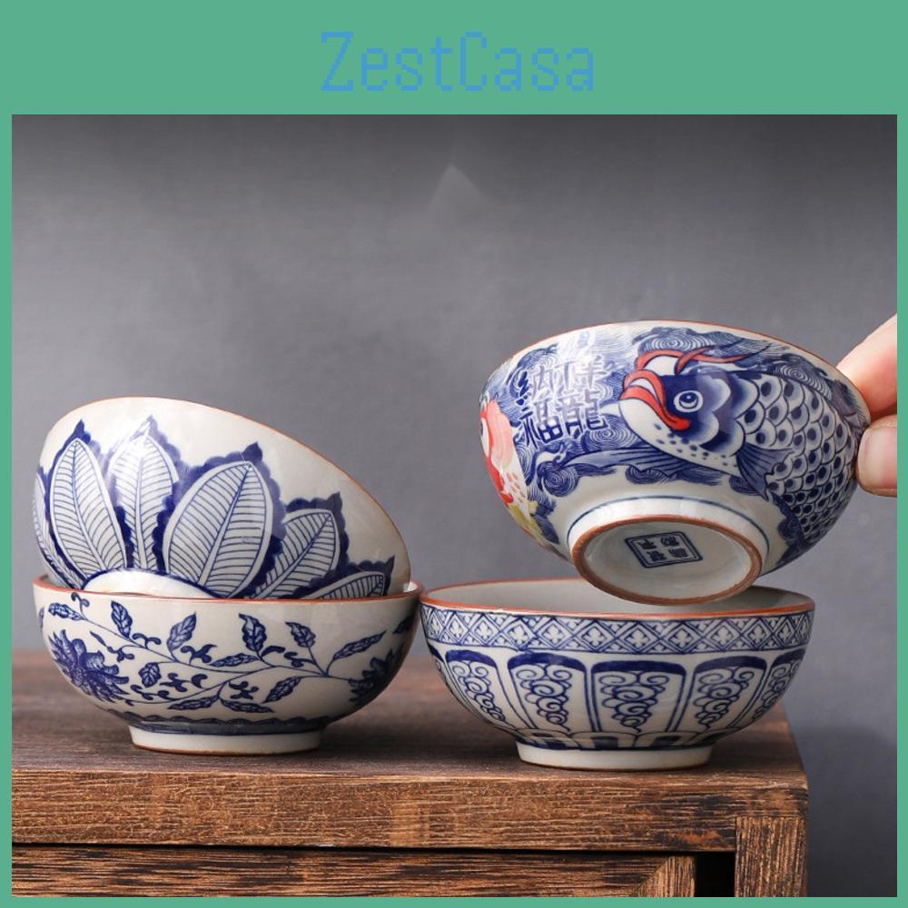 And Blue 70ml White Porcelain Tea Cups Retro Fish Dargon Master Cup Puer Tea Bowl Meditation Cup Chazhan Kung Fu Tea Drinkware