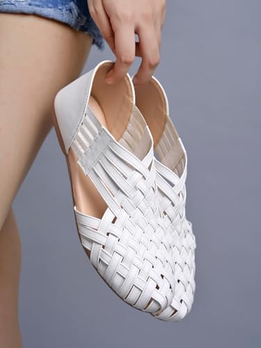 

Shoetopia Women S White Woven Ballerina Flats Ethnic Style Comfortable Slip-On Juttis With Closed Toe For Casual & Fest 6 UK белый