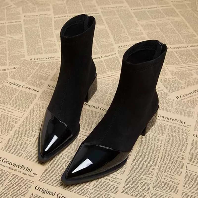 Ankle Boots Women Chunky Mid Heels Suede Shoes Woman Pointed Toe 2025 Trend Winter New Goth Walking Snow Chelsea Botas De Mujer