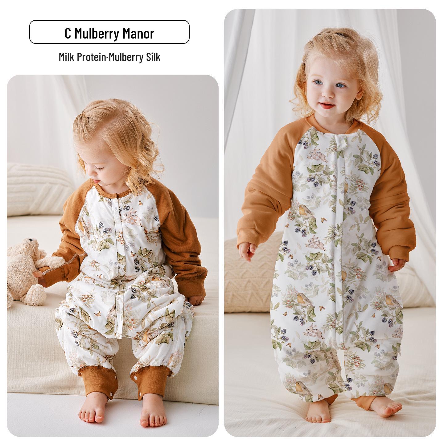 

Baby Plus Cotton Split-Leg Sleeping Bag with Removable Sleeves - Spring & Autumn, Breathable Class A, One-Piece Newborn Pajamas 110 cm height, 3-4 years