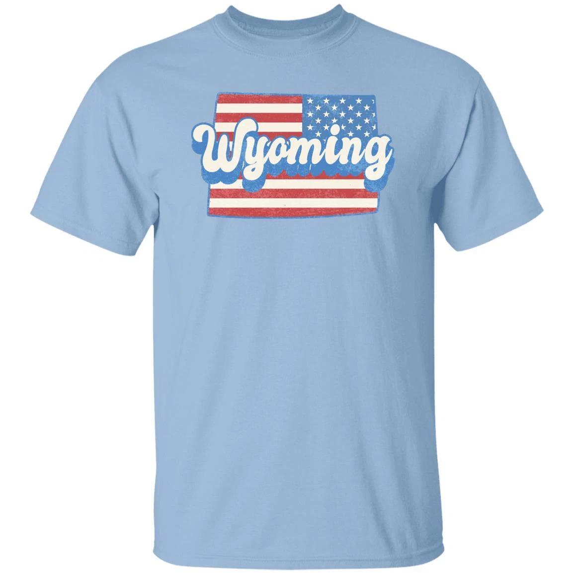 Wyoming US flag Unisex T-Shirt American patriotic WY state tee White Ash Blue XL