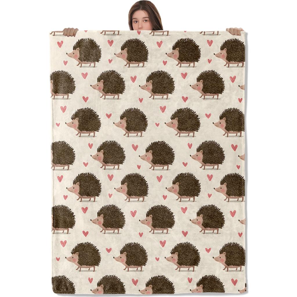 Cute Hedgehog Throw Blanket Super Soft Cozy Lightweight Fuzzy Comfy Flannel Blanket Plush for Couch, Sofa, Bed, Travel, Camping