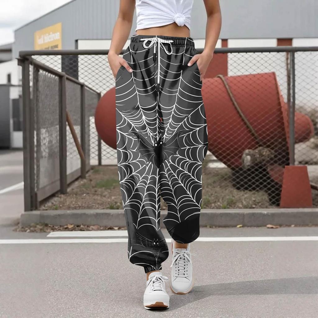 Women's Casual Fashion Halloween Printed Leisure Pants Sweatpants Trousers Drawstring Elastic Waist Drawstring Drawstring Pants