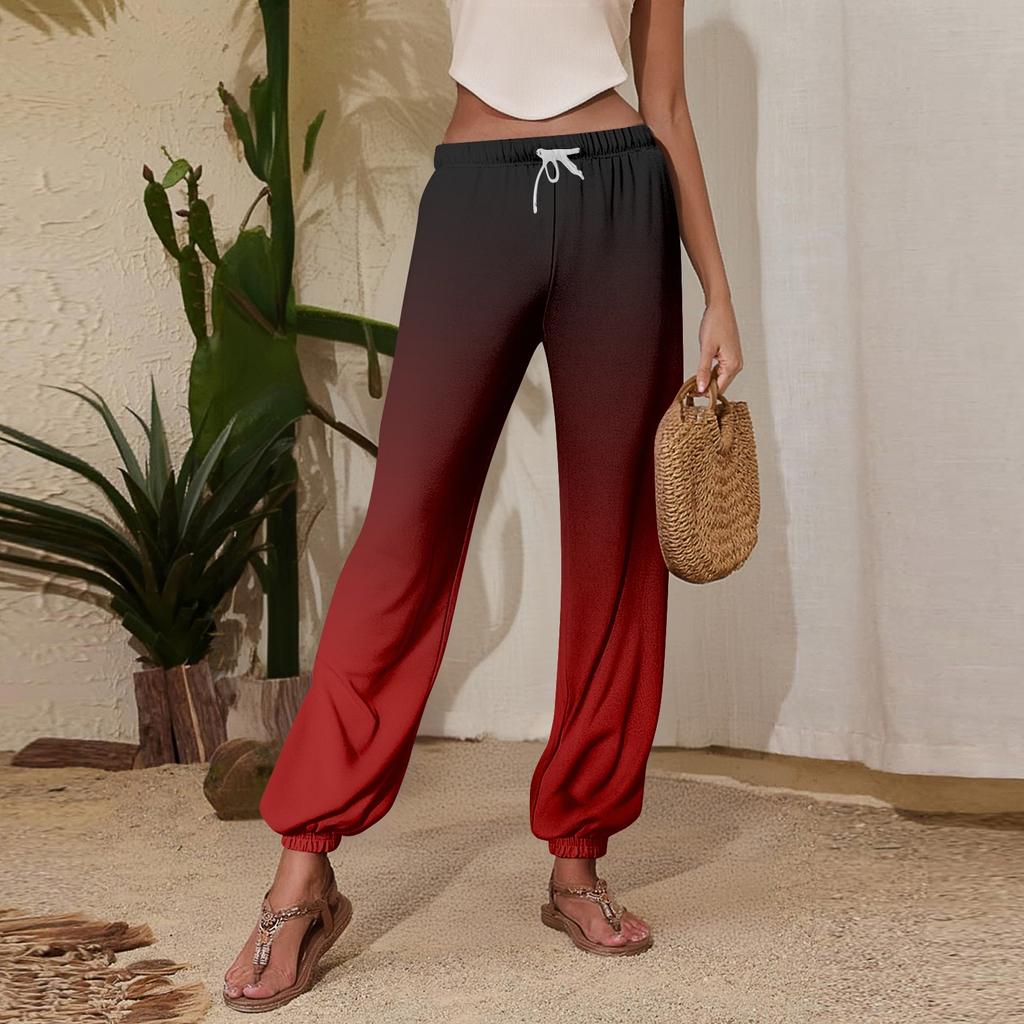 Women's Casual Gradient Print Jogger Pants with Drawstring Elastic Waistband and Cuffed Ankles