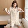 Fashion Sweet Bubble Bear Girl Loungewear Spring And Summer Cold Silk Short Sleeve Three-Piece Set