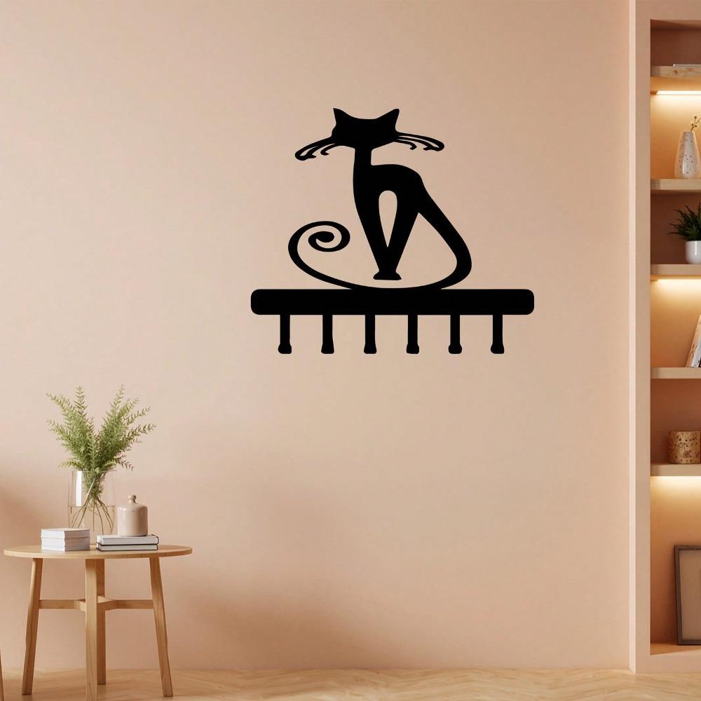 Elegant Cat Wall Hook Metal Decorative Storage Space Saving Key Coat Hat Rack for Hallway Living Room