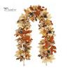 Holiday Gifts for Family Artificial Fall Maple Leaf Wreath, Autumn Vine with Pine Cones Pumpkins, Reusable Realistic Orange Red Leaves Hanging