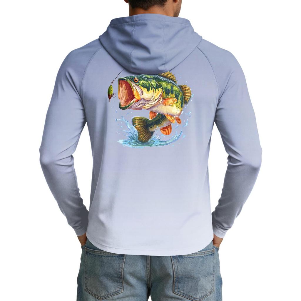 Men's UPF50+ Sun Protection Cooling Hoodie Lightweight Stretchy Long Sleeve Outdoor Sports Fishing Shirt with Hood for UV Defense
