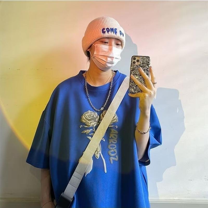 WTEMPO Marken Kurzarm T-Shirt Herren Sommer Ins Stil Rose Locker Trendy Oberteile Weich und Bequem Atmungsaktive Pullover