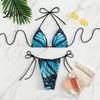 Halter Top Bikini Women Butterfly Print Set, Tie & Side Thong, Beachwear Two Piece Triangle Swimsuit, Sexy Beach Bathing Suit for Summer Breathable