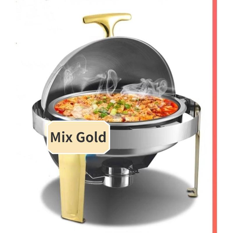 

47 см круглый поднос для жарки на роликах из нержавеющей стали, набор для шведского стола, набор для кейтеринга, набор для пищевого поддона-купола Mix Gold