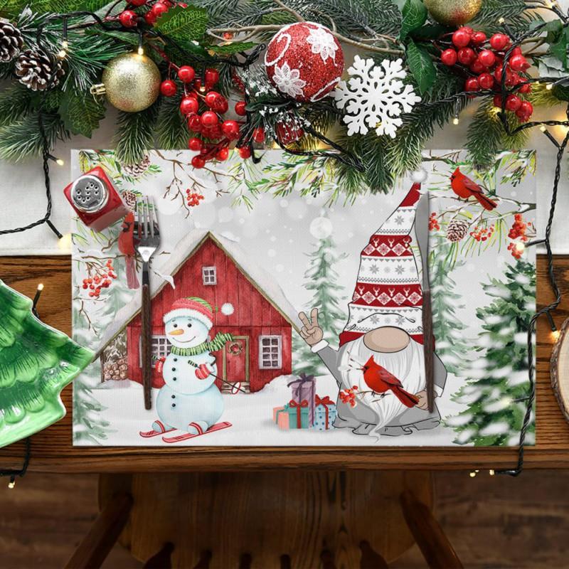 

4 шт. Рождественские салфетки Веселые рождественские украшения для дома Рождественский безликий гном машина снеговик печать коврики для стола рождественские подарки 33x48cm
