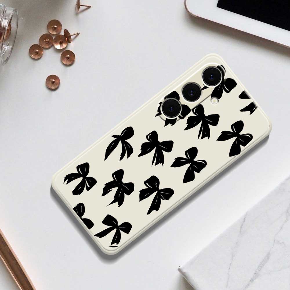 For Samsung Galaxy S25+ Case Black Bow Pattern Printing Straight Edge TPU Phone Back Cover