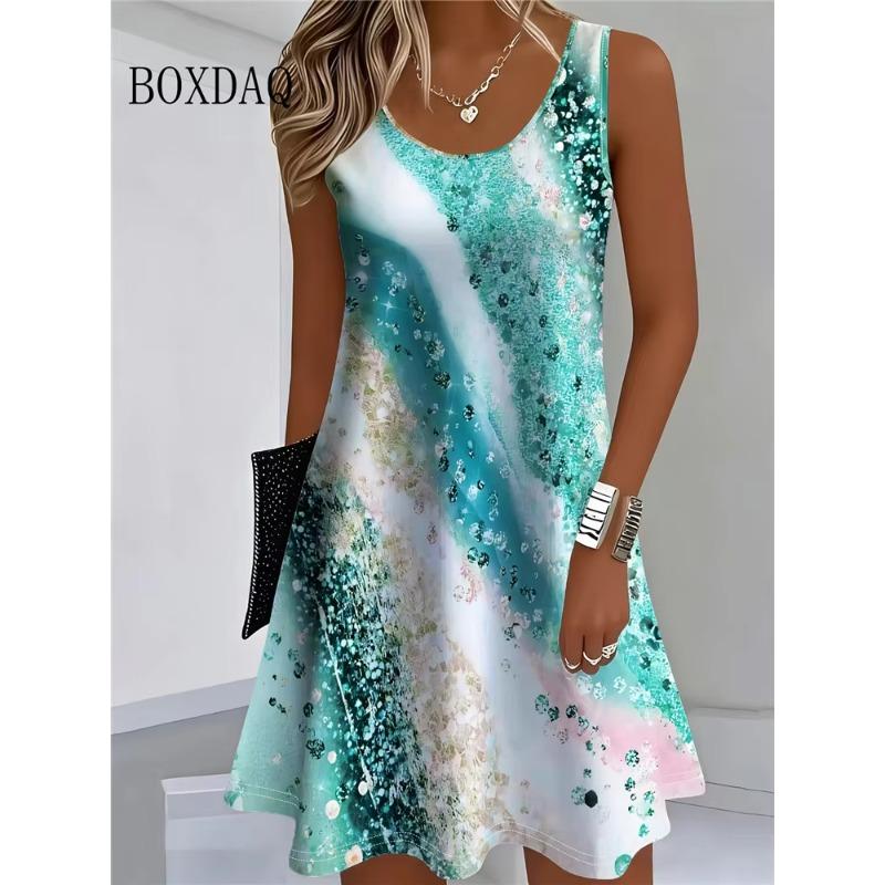 Summer Ladies 3D Printed Sleeveless Dress Comfortable and Stylish