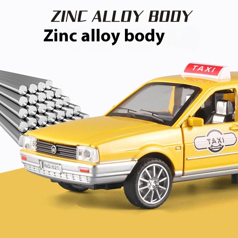 1/32 Scale Classic Santana Taxi Alloy Car Toy Diecast Metal Model Sound And Light Pull Back Toys Children Birthday Toy Gift Collection