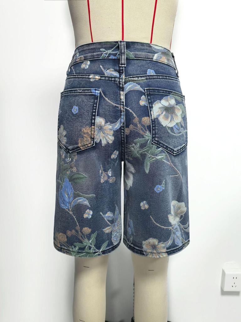 Cross2026 Florale High-Waist Wide-Leg Denim Capris für Damen
