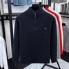 Exquisite Dog Embroid Men's Half Zipper Hoodie Knitwear Winter Old Money Style Thicken Warm Commute Luxury Business Menswear