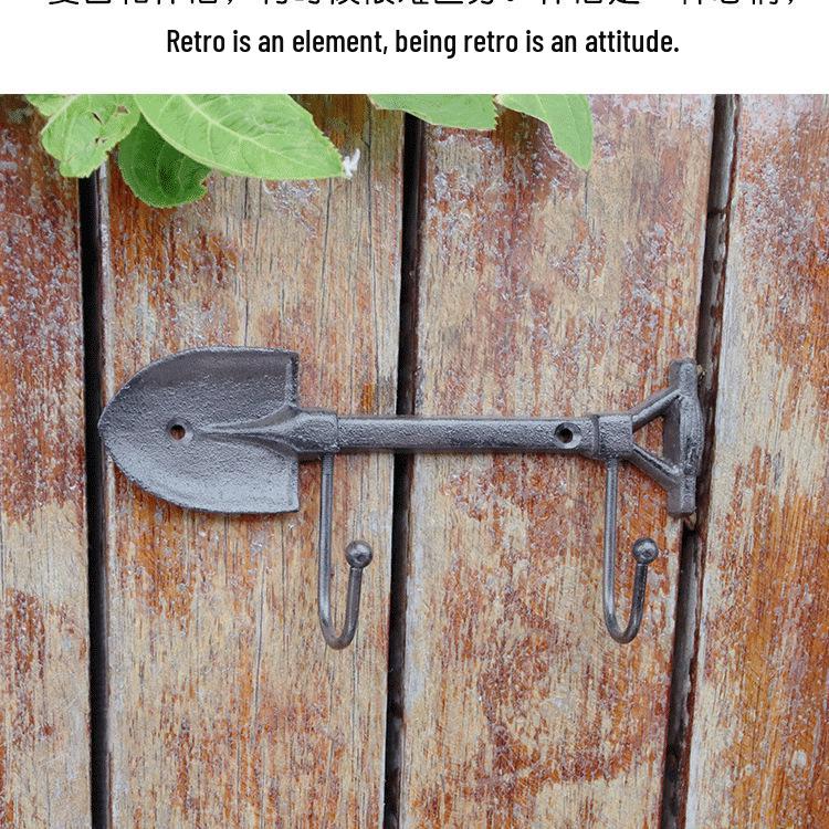 Double Hook Iron Shovel and Rake Decorative Hanging for Courtyard and Home