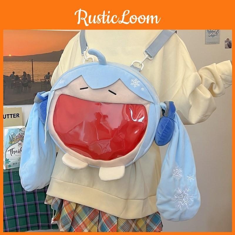 Plush Miku Hatsune Backpack With Nylon Interior For Casual Outings Carry Daily
