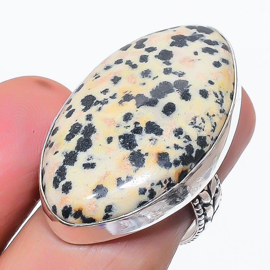 Natural Dalmation Jasper Gemstone 925 Sterling Silver Jewelry Ring Size 7 s1C23