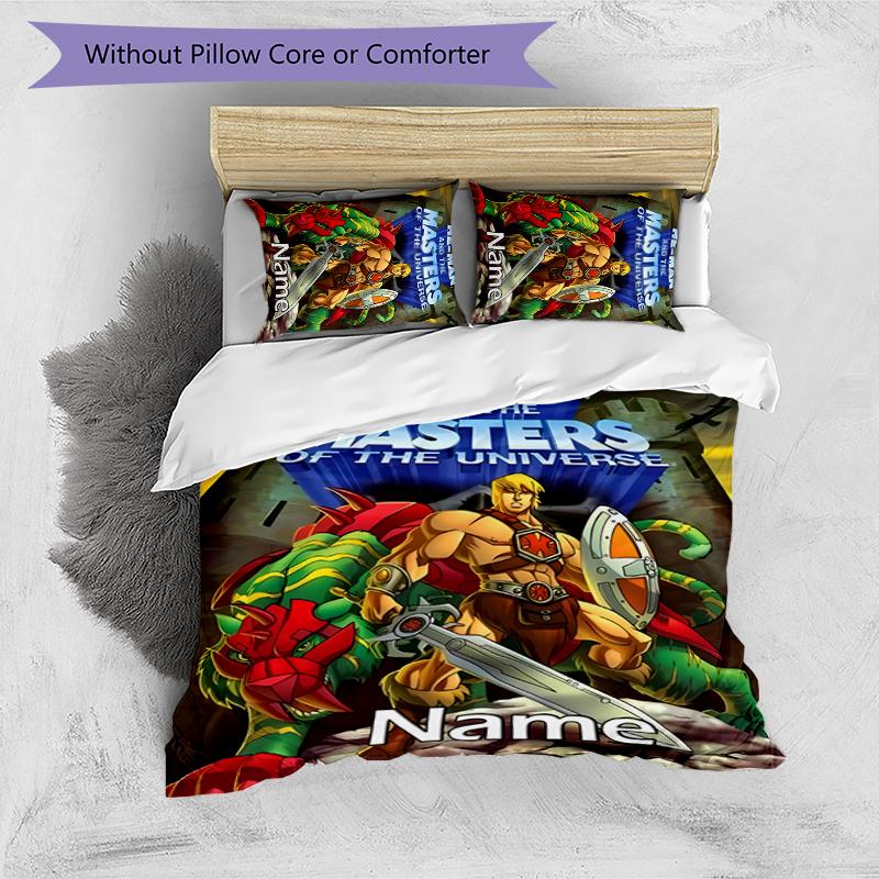 3pcs Custom Name Cartoon He-Man and the Masters of the Universe Bedding Set Duvet Cover Closure Includes 1 Duvet Cover & 2 Pillowcases for All Seasons