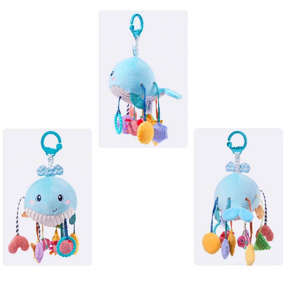 Baby Pull String Activity Plush Toy with Teether Rattle & Squeaker Crib Stroller Mobile Toys Fine Motor Skills Development Toys with Rich Accessories