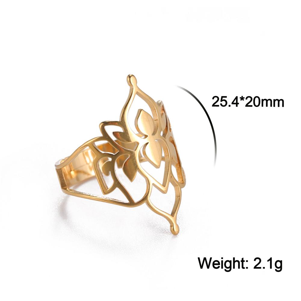 Simple Cutout Filigree Flower Rings for Women Stainless Steel Wedding Party Adjustable Vintage Ring Jewelry Gift