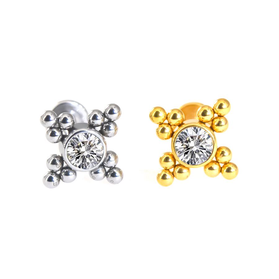 Diamond-Inlaid Stainless Steel Lip Stud Piercing Earring - 1.2*6/8mm