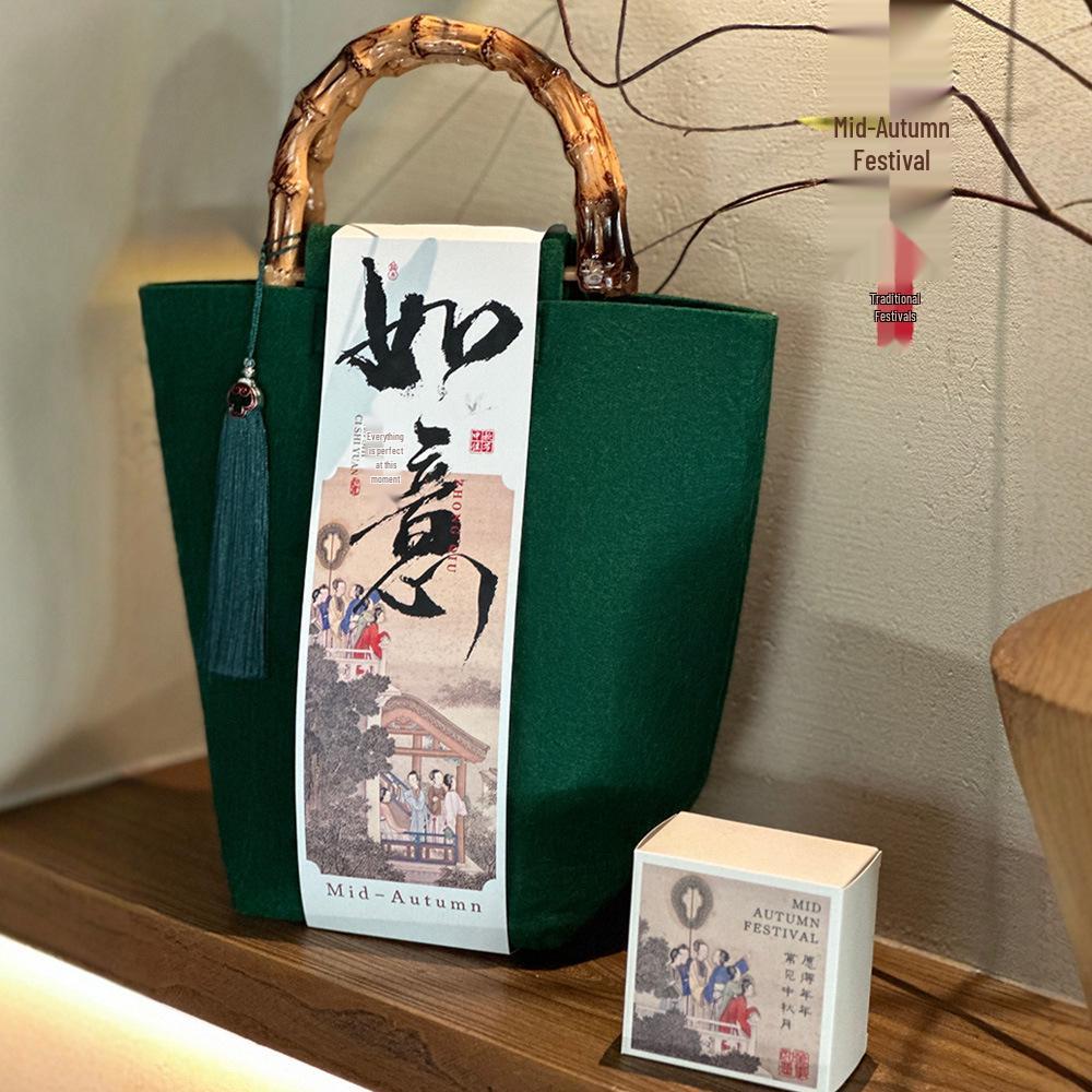 Chinese Style Felt Handbag: Mid-Autumn Mooncake Gift Box (Empty, Bulk Packaging, Creative Souvenir)